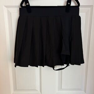 Black Pleated Skort with Buckle Thigh Detail